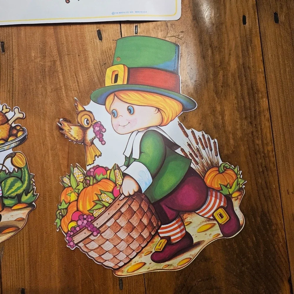 Vintage Beistle Harvest Thanksgiving Decorama 6 Pc Wall Decoration Set USA